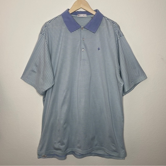 Peter Millar Blue Striped Cotton Polo Short Sleeve Shirt - Picture 1 of 7